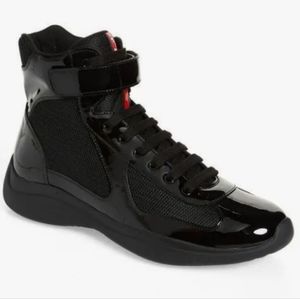 Prada Men's America's Cup High-Top Patent Leather Sneakers